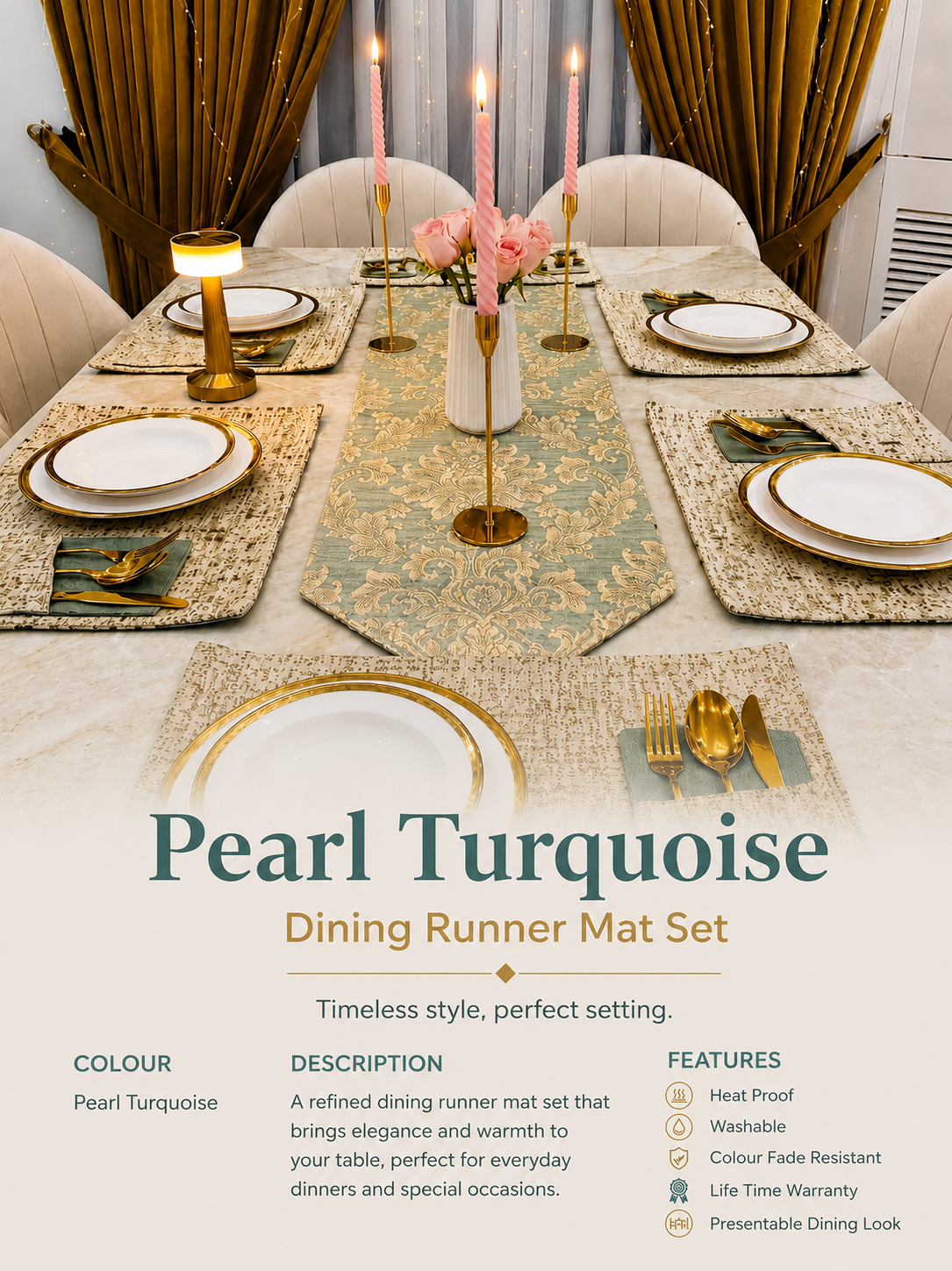 Dining Mat|Pearl Turquoise Runner Mat Art TB-006